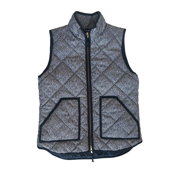J.Crew Women Black Ivory Excursion Herringbone Quilted Insulated Puffer Vest S - Picture 1 of 7